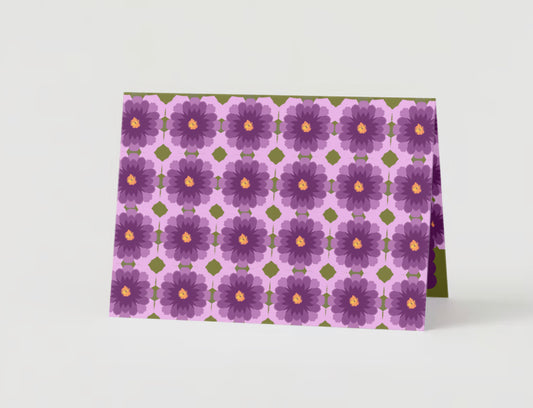 Purple Square Flower Patterned Greeting Card