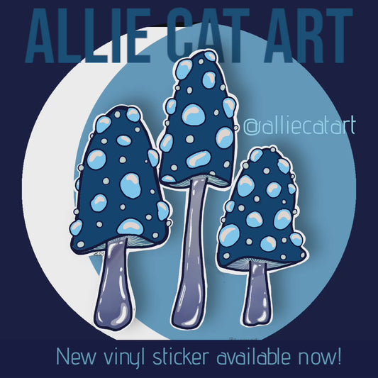 Clear- Tiny Blue Mushroom Trio-Sticker