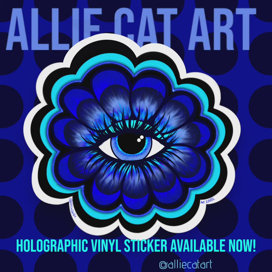 Holographic-Royal Blue Eye Flower-Sticker