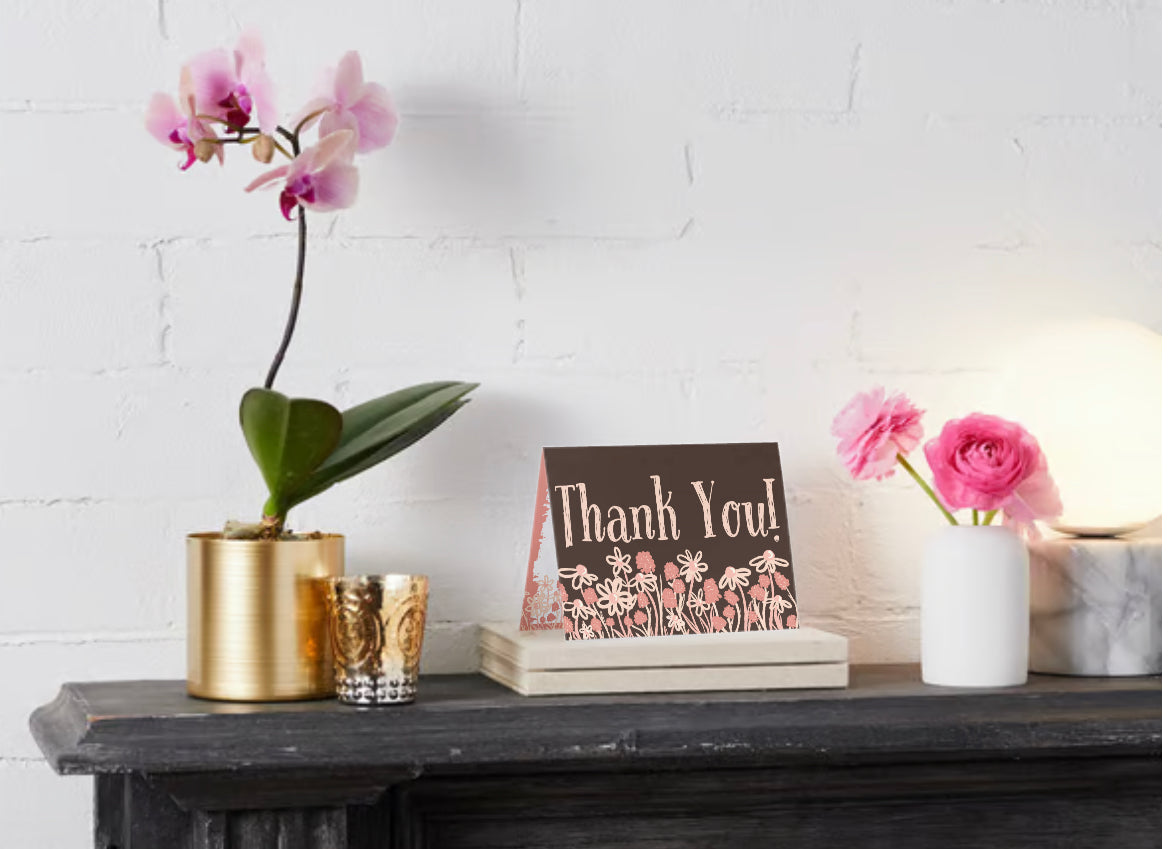 Thank you card Soft pink floral doodles