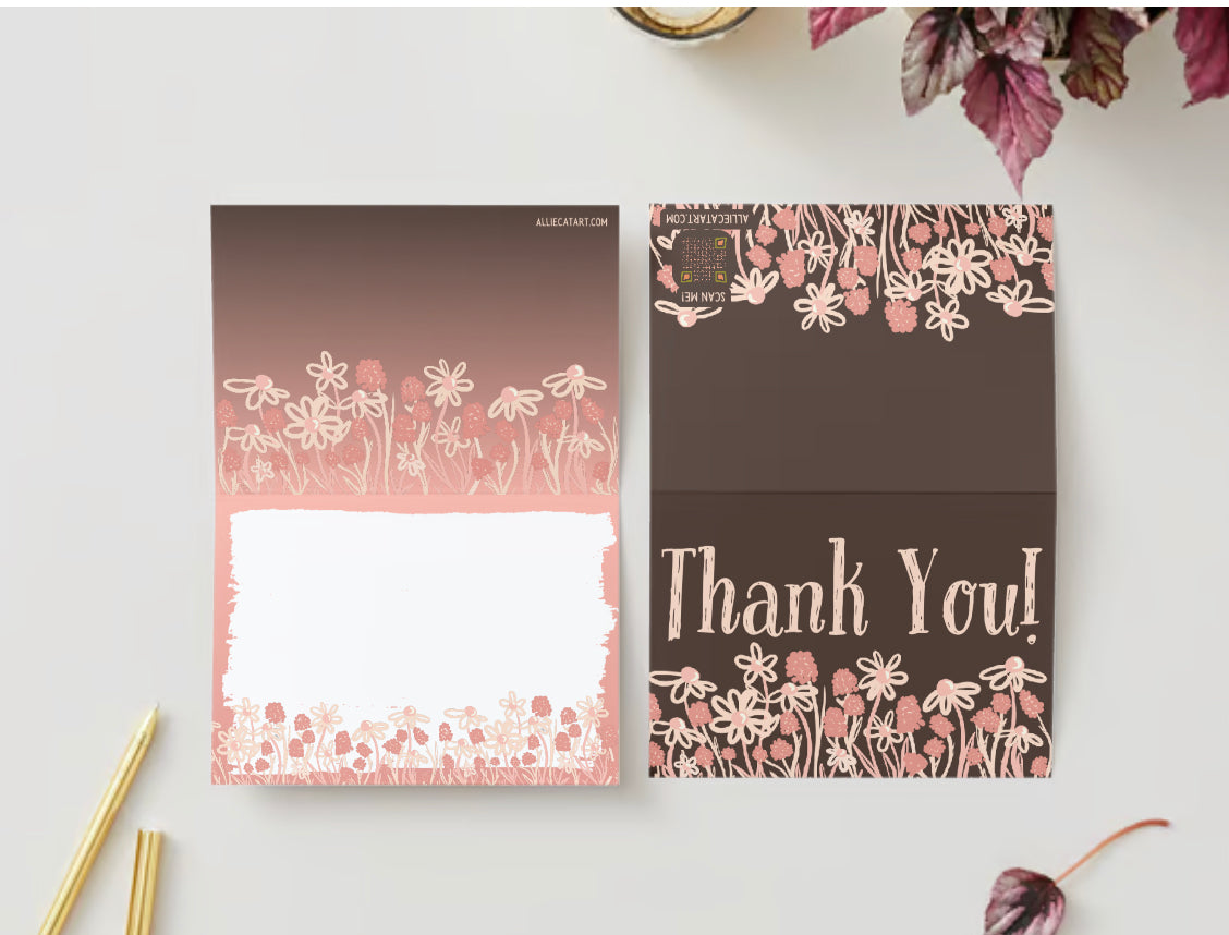 Thank you card Soft pink floral doodles