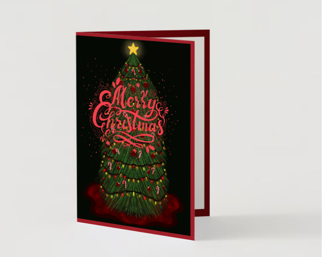 “Merry Christmas!” Christmas tree drawing greeting card