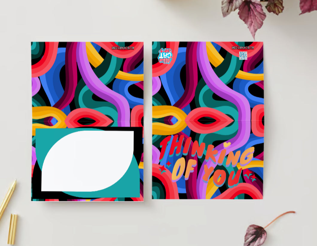 “Thinking of you!” Abstract Colorful Swirls Greeting Card