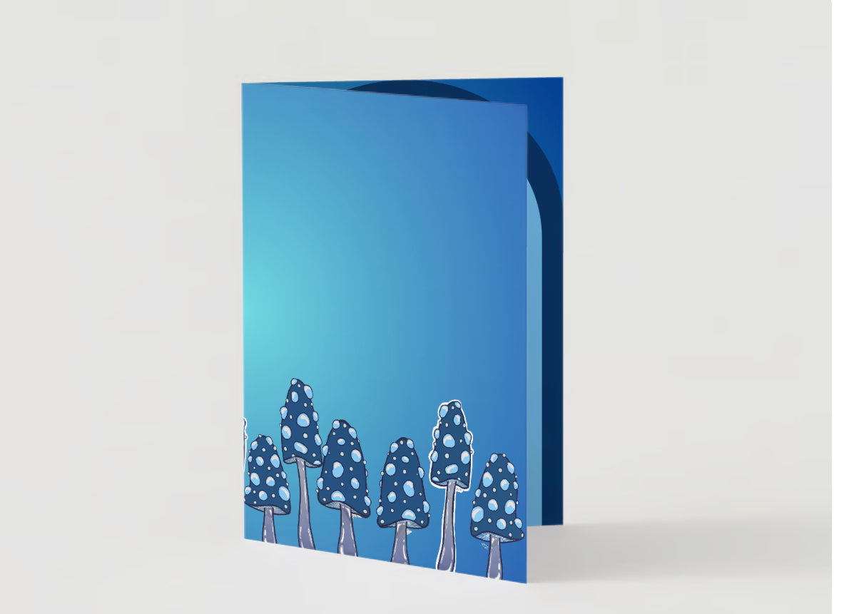 Mushroom trio beautiful blues greeting card