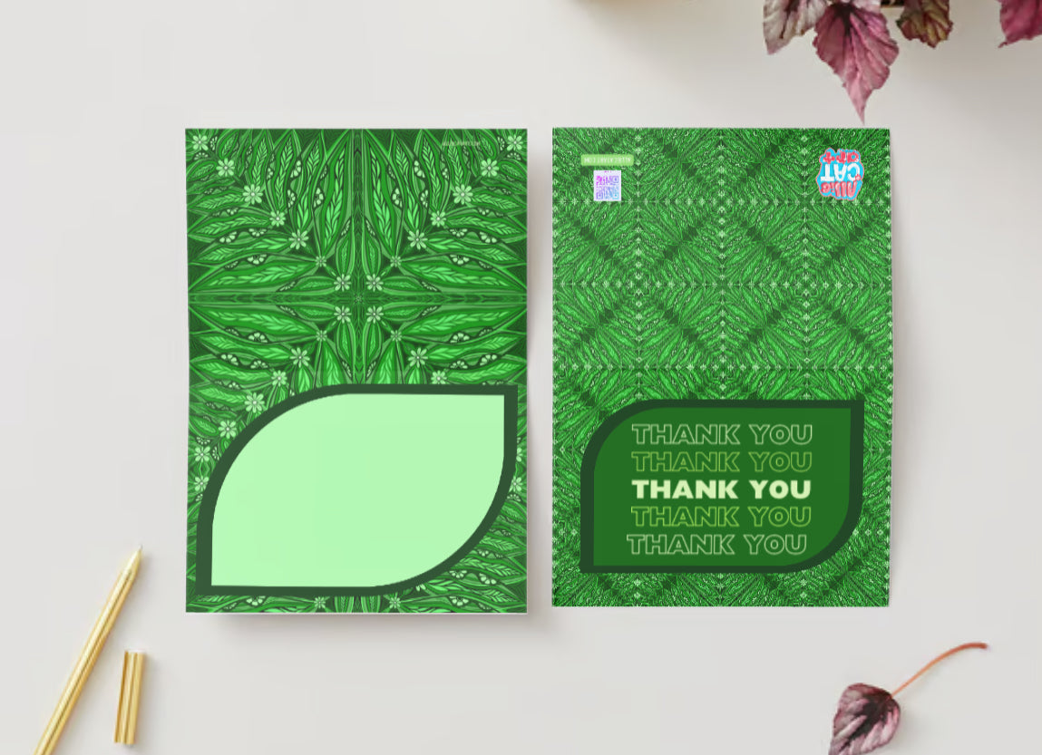 “Thank you!” Green Flower Filled Fern Patterned card