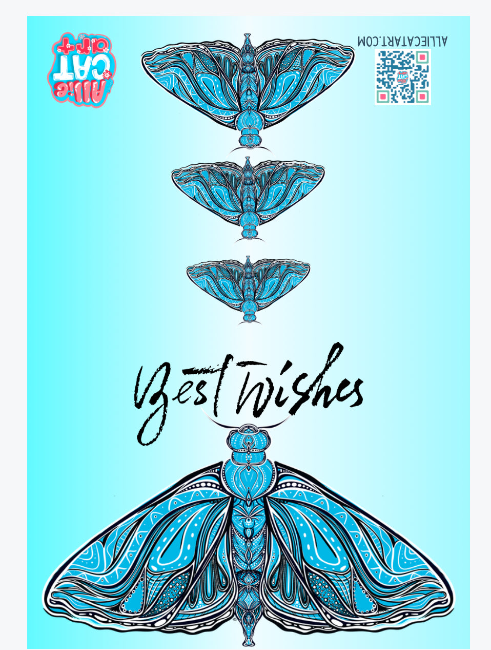 “Best Wishes!” Soft Teal Moth Greeting Card