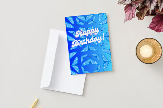 “Happy Birthday!” Blue Moth Pattern  Card .