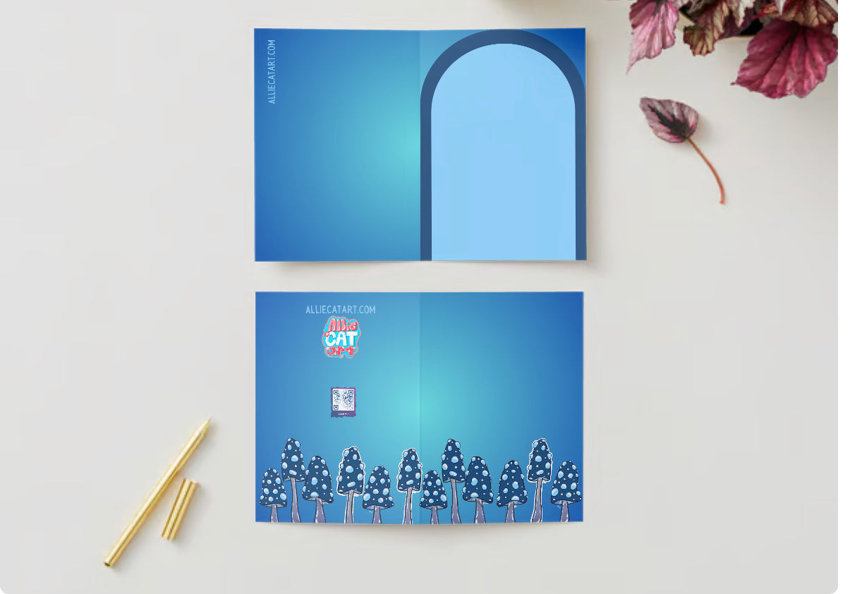 Mushroom trio beautiful blues greeting card