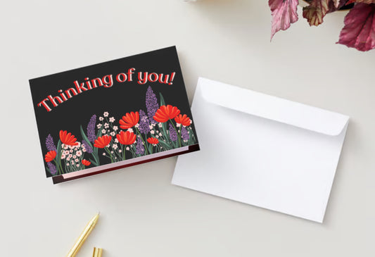 “Thinking of you!” Lavender floral border card