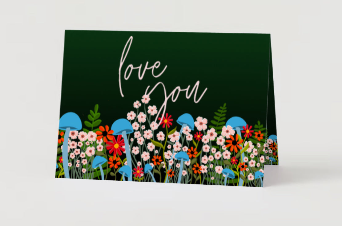 “Love you!” Flowers & Mushroom scene Card