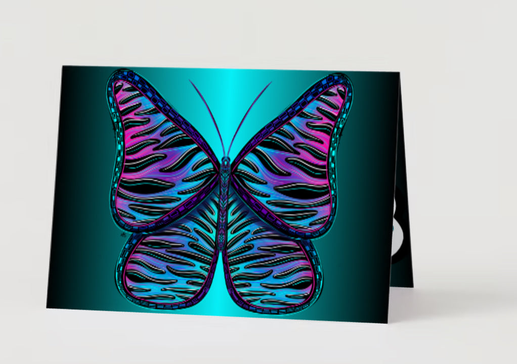 Ombré Zebra Patterned Butterfly Greeting Card