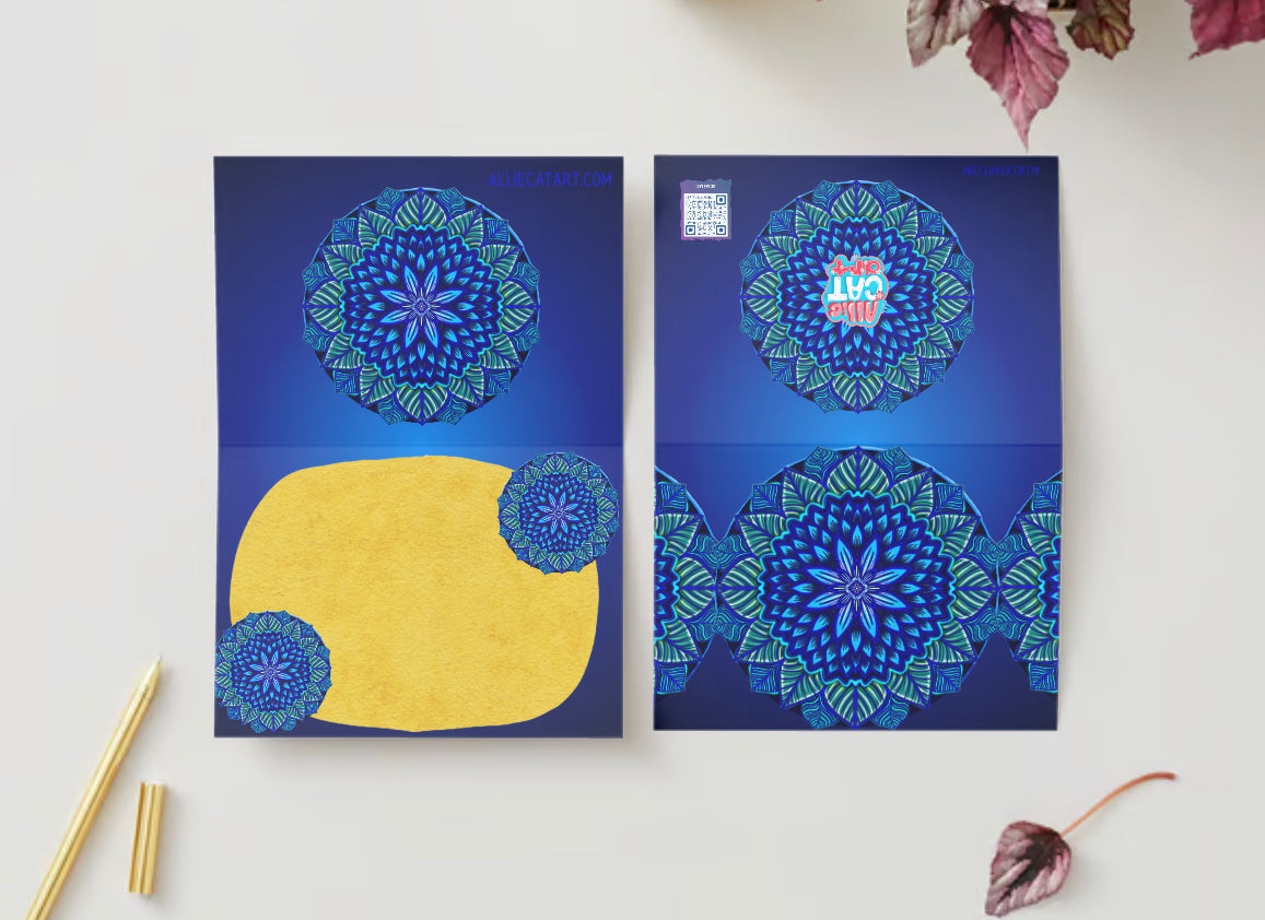 Blue flower, mandala greeting card