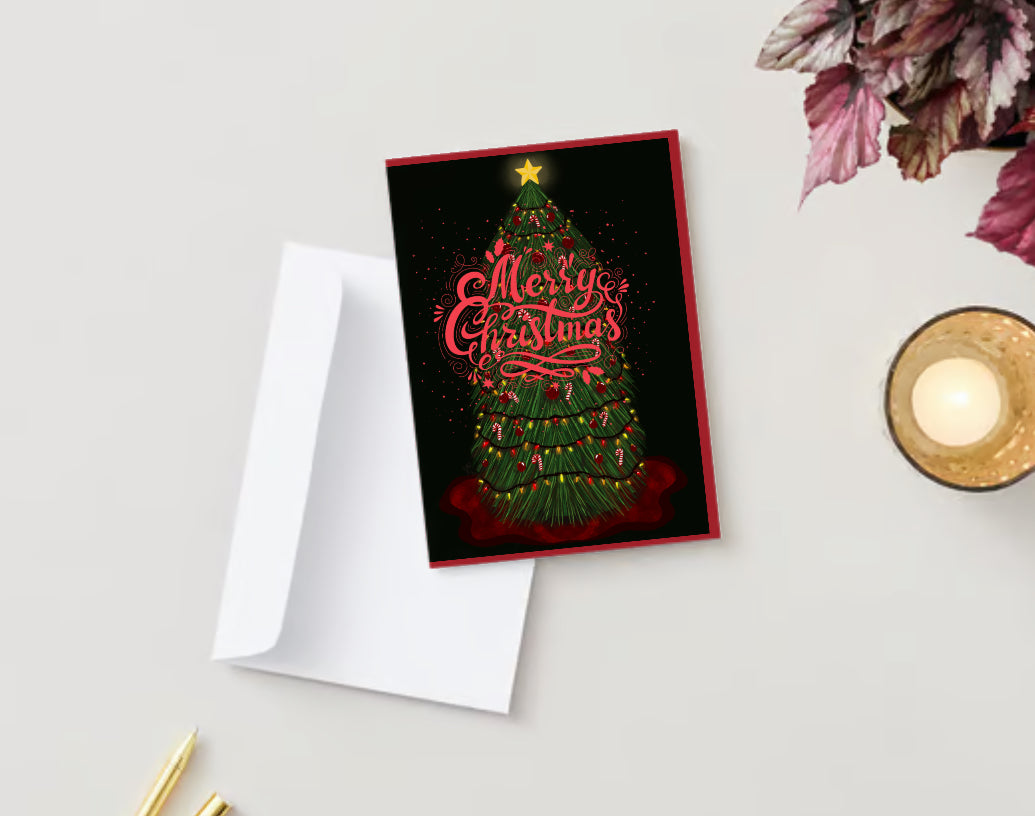 “Merry Christmas!” Christmas tree drawing greeting card