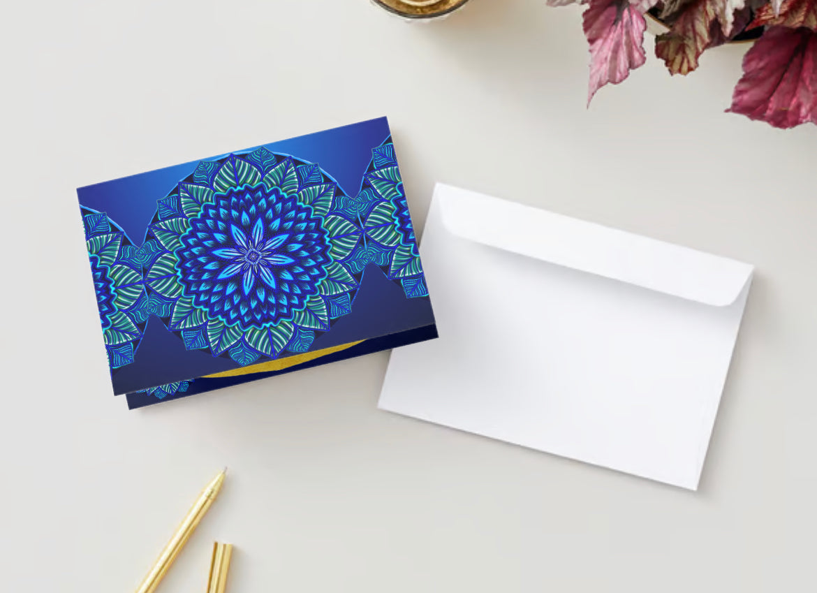 Blue flower, mandala greeting card