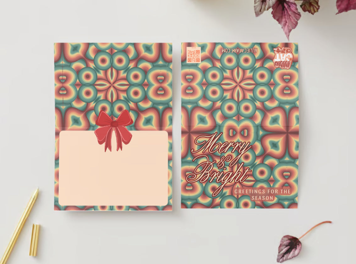 “Merry & Bright!” Abstract pattern holiday greeting card