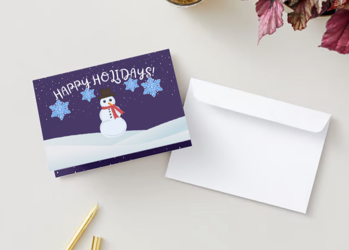 “Merry Christmas!” Blue Snowman Greeting Card