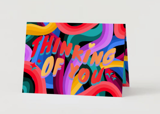 “Thinking of you!” Abstract Colorful Swirls Greeting Card