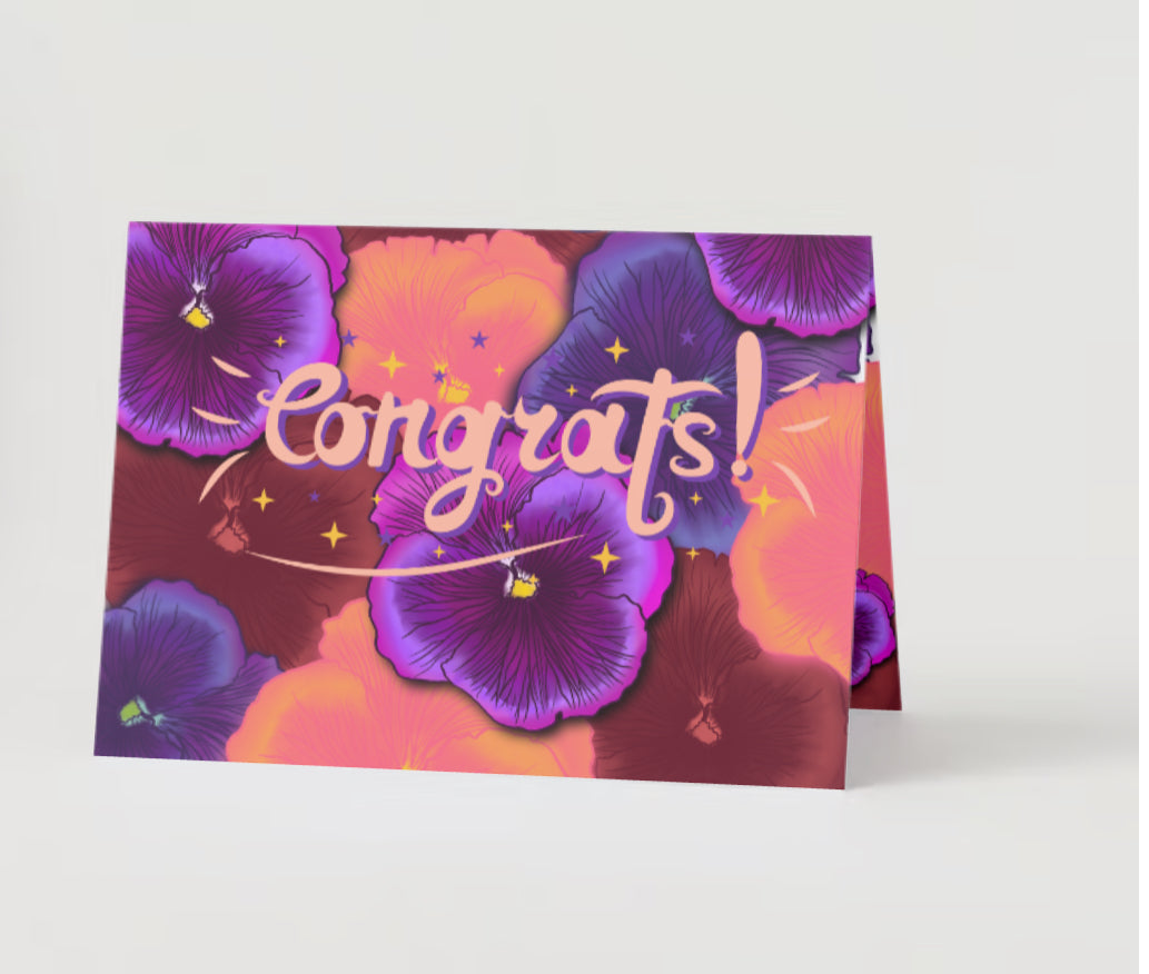 “Congrats! ”Purple orange flower stacked greeting card