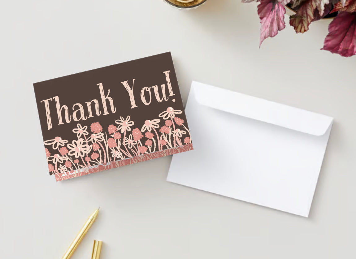 Thank you card Soft pink floral doodles