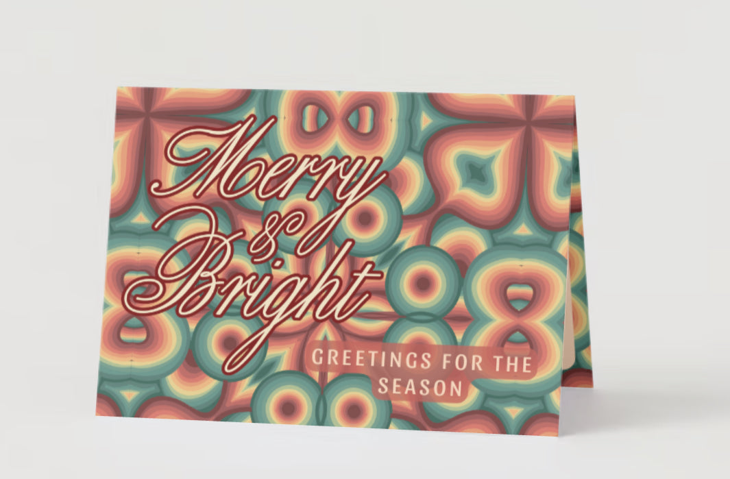 “Merry & Bright!” Abstract pattern holiday greeting card