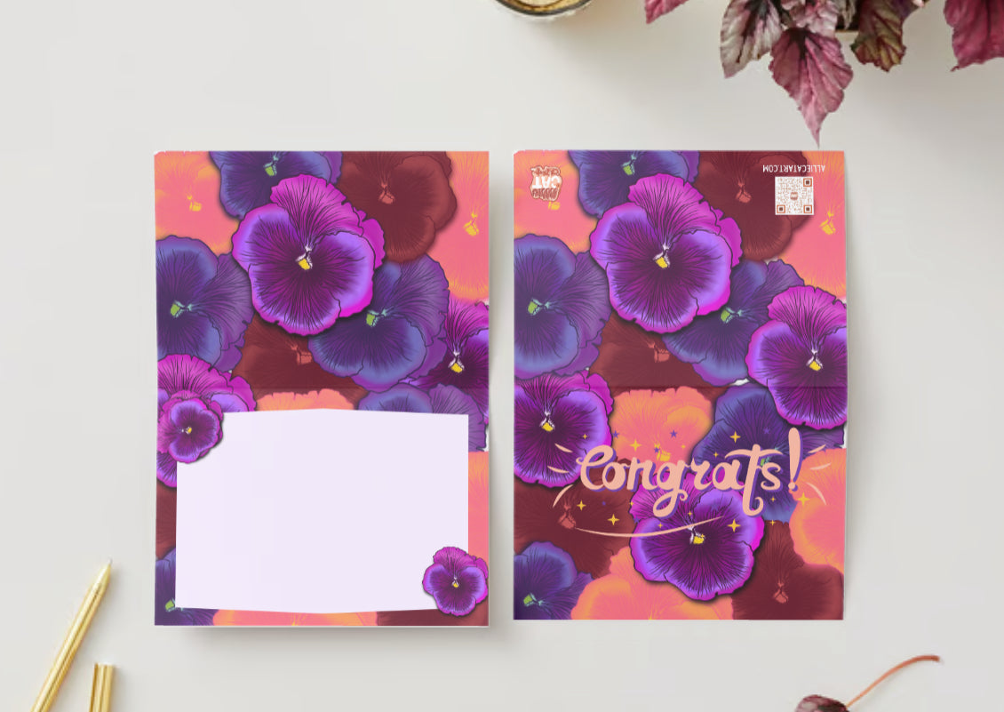 “Congrats! ”Purple orange flower stacked greeting card