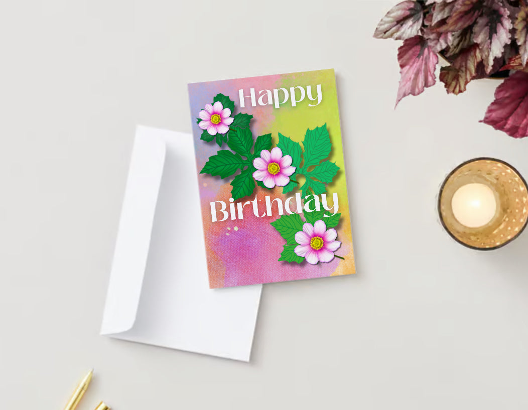 “Happy Birthday!” Pink Vine Floral Greeting Card