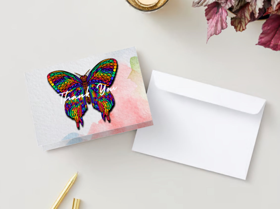 “Thank you!” Rainbow Mosaic Butterfly Greeting Card