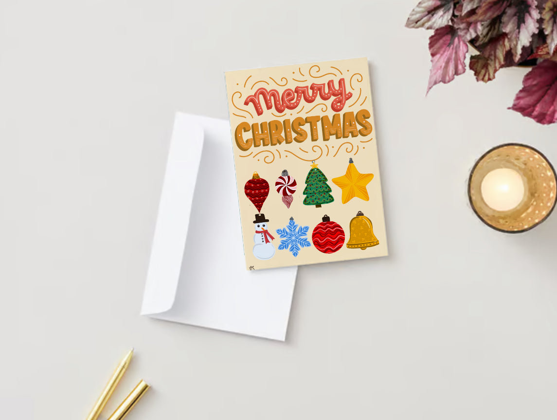 “Merry Christmas!”Ornament Grid holiday card