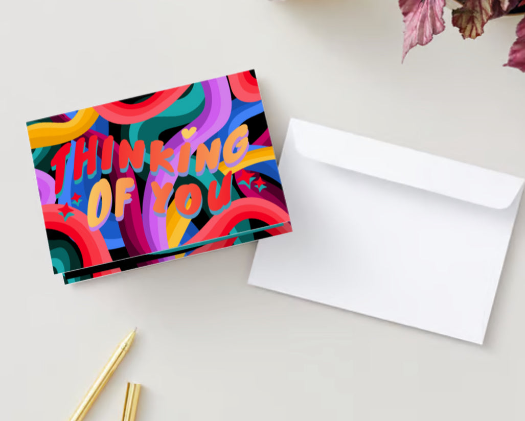 “Thinking of you!” Abstract Colorful Swirls Greeting Card