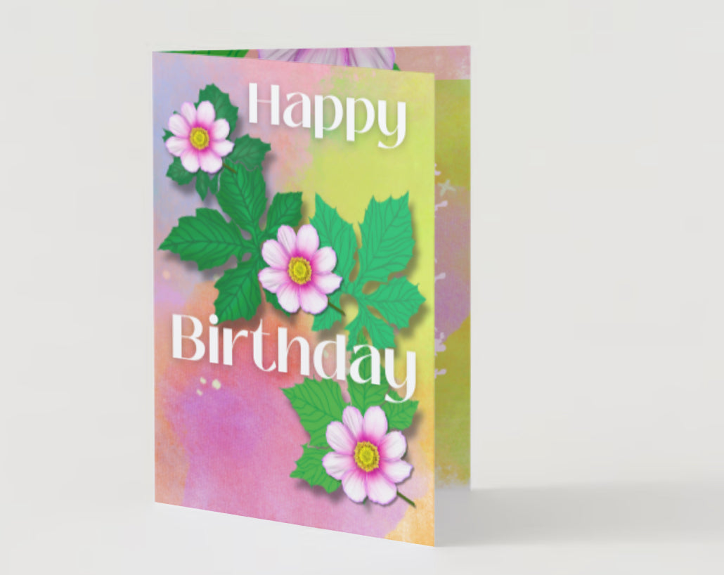 “Happy Birthday!” Pink Vine Floral Greeting Card