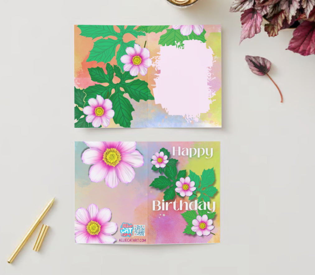 “Happy Birthday!” Pink Vine Floral Greeting Card