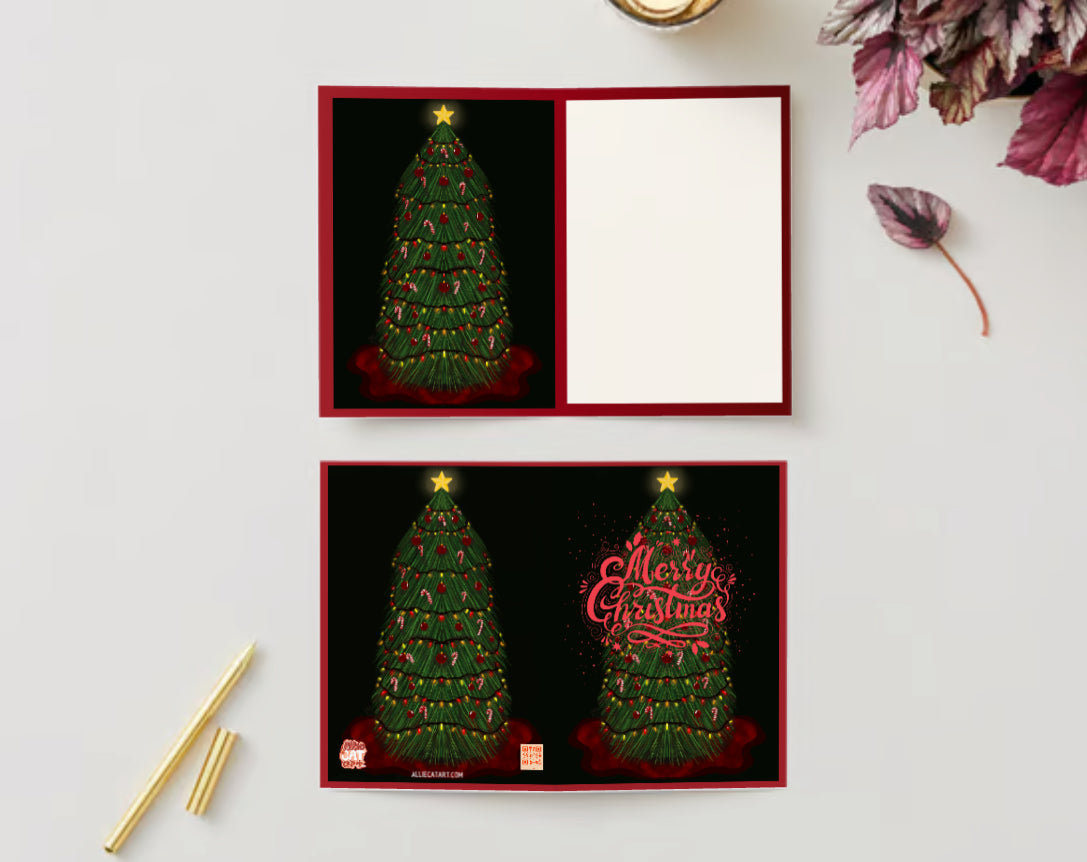 “Merry Christmas!” Christmas tree drawing greeting card