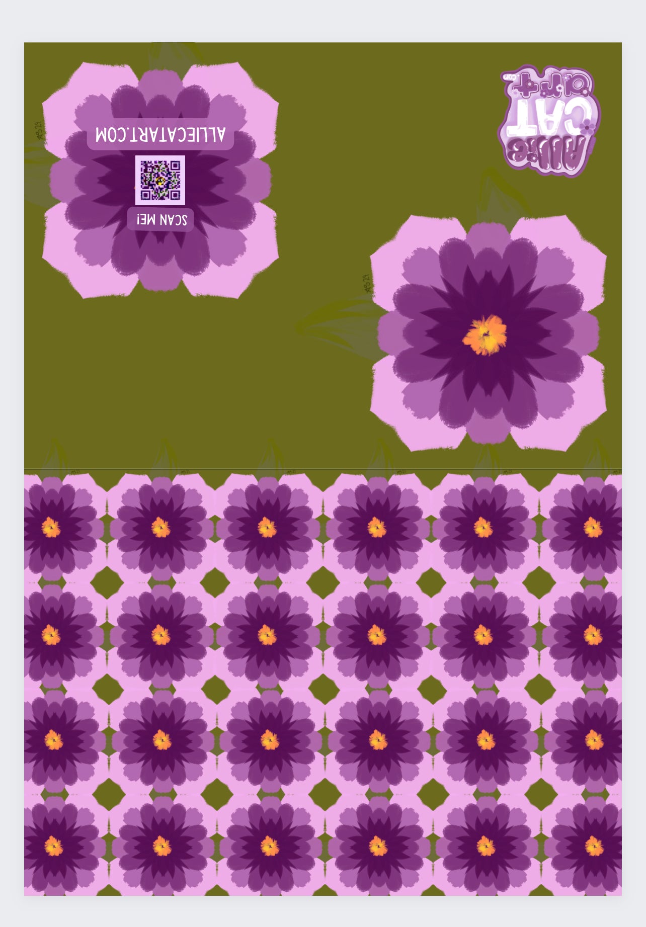 Purple Square Flower Patterned Greeting Card