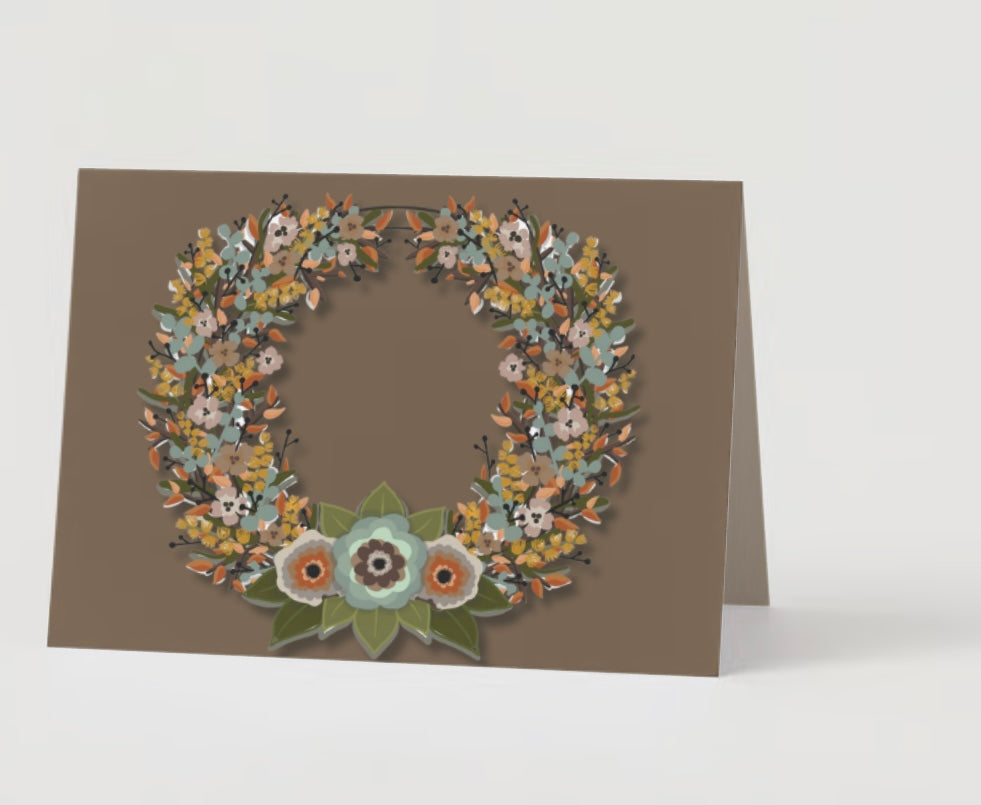 Taupe and teal Wreath greeting card