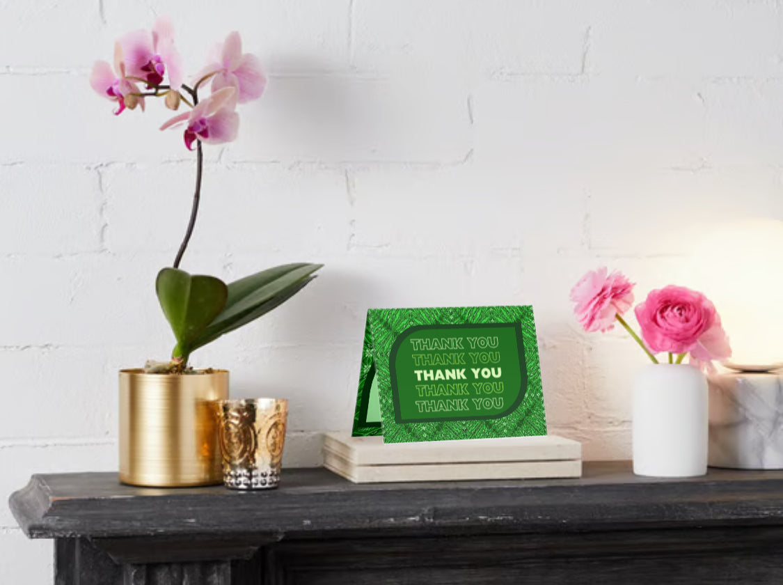 “Thank you!” Green Flower Filled Fern Patterned card