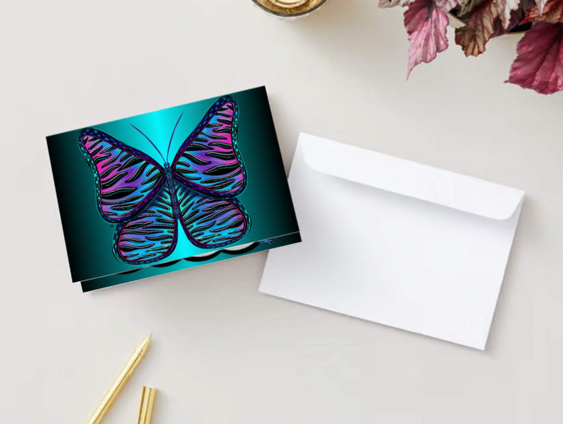 Ombré Zebra Patterned Butterfly Greeting Card