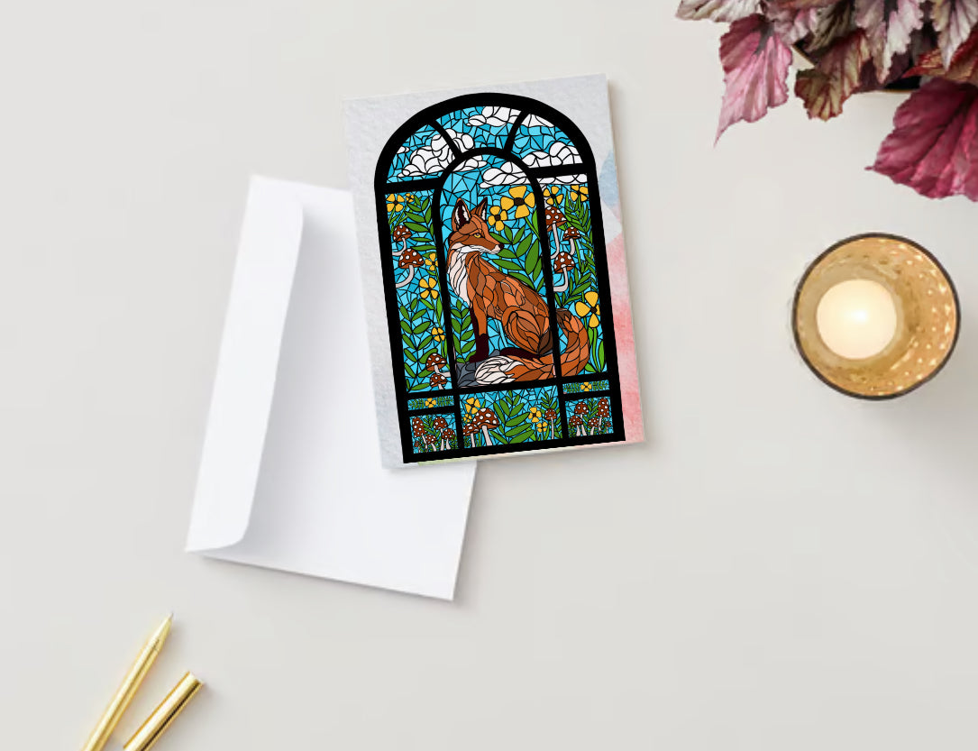 Stained GlassFox Window Scene Greeting Card