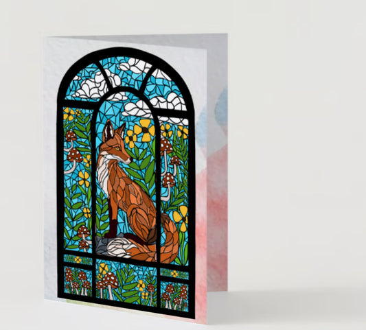 Stained GlassFox Window Scene Greeting Card