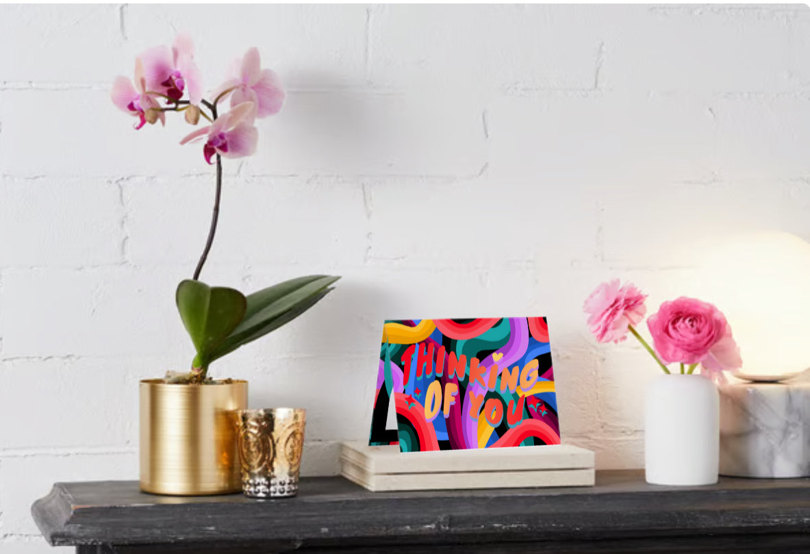 “Thinking of you!” Abstract Colorful Swirls Greeting Card