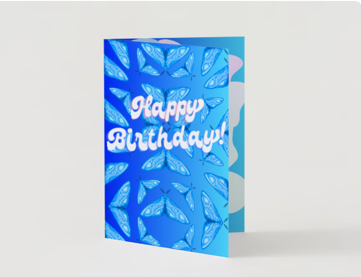 “Happy Birthday!” Blue Moth Pattern  Card .