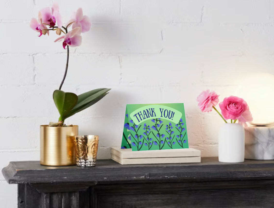 Thank you card green bluebell florals