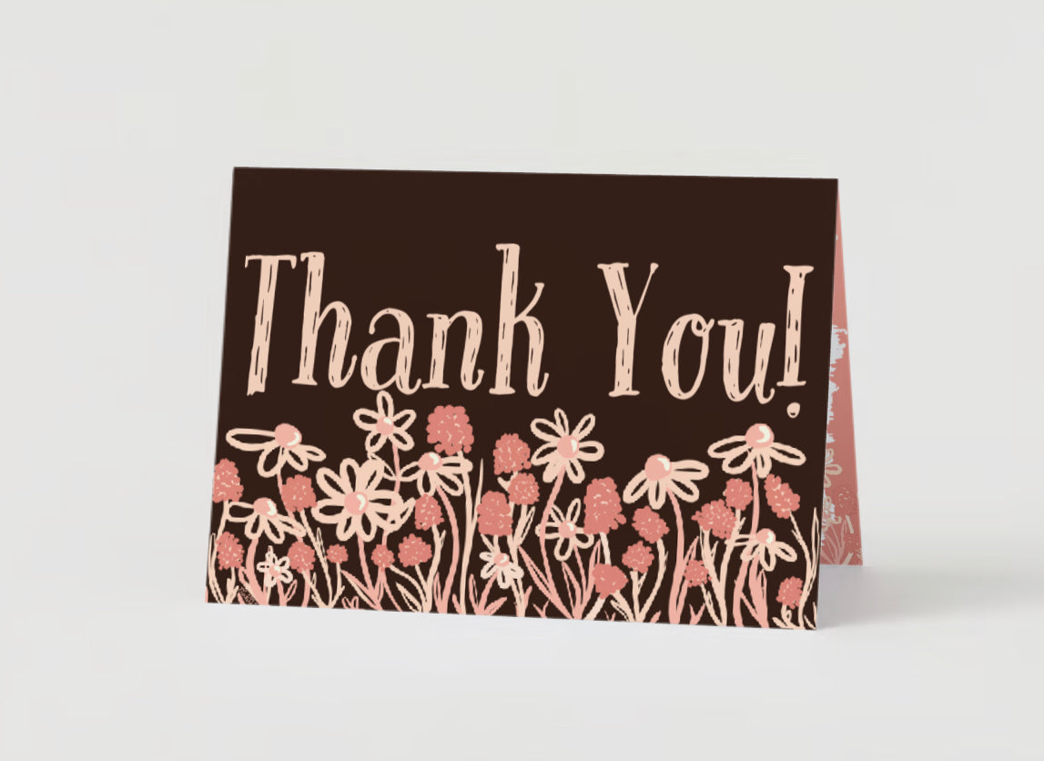 Thank you card Soft pink floral doodles