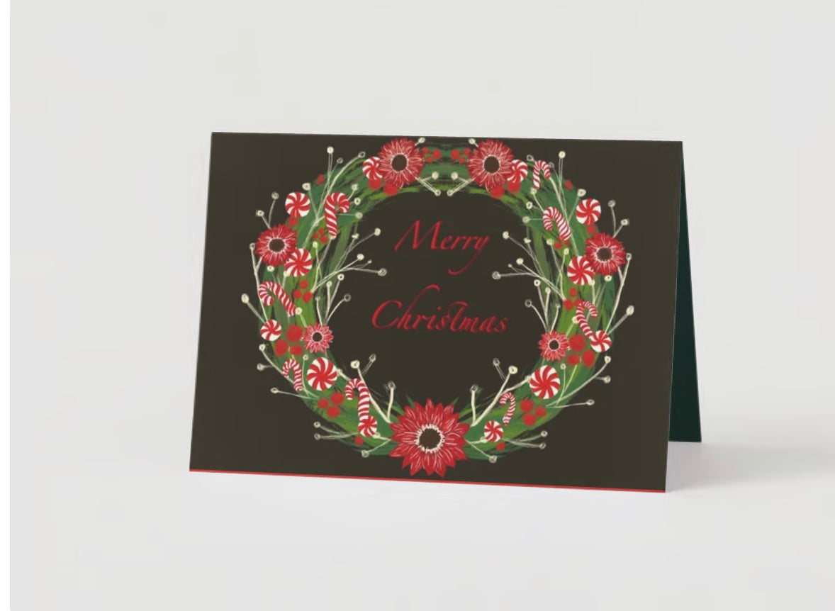 Christmas Candy Cane Wreath Greeting Card