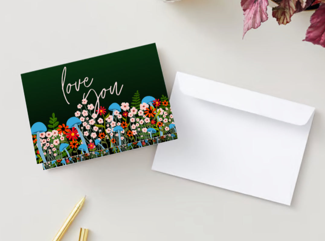 “Love you!” Flowers & Mushroom scene Card