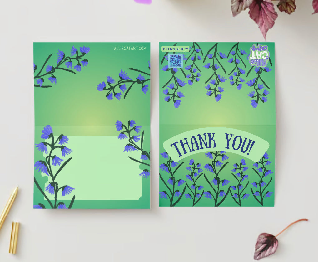 Thank you card green bluebell florals