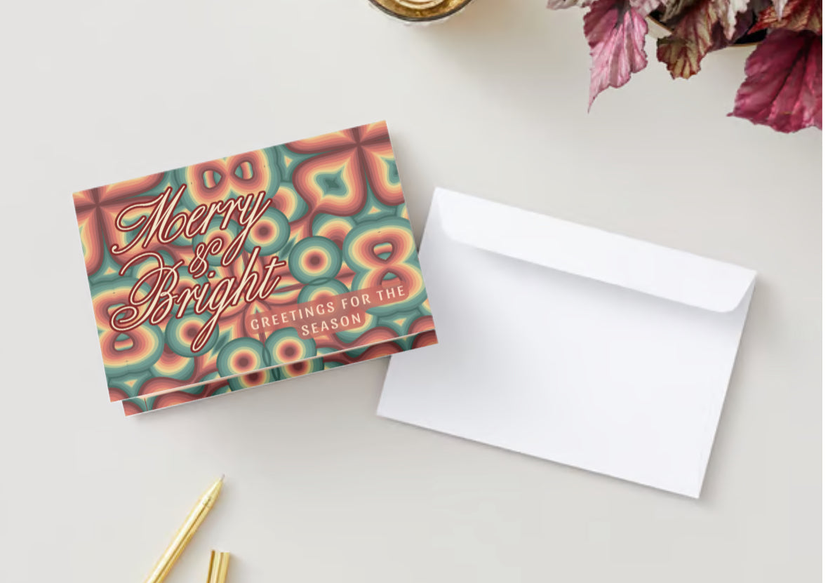 “Merry & Bright!” Abstract pattern holiday greeting card