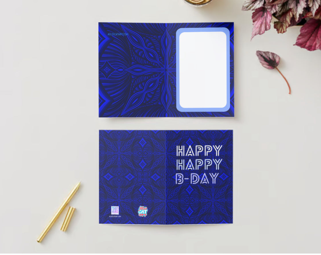 “Happy Birthday” Bright blues Mandala Pattern Card