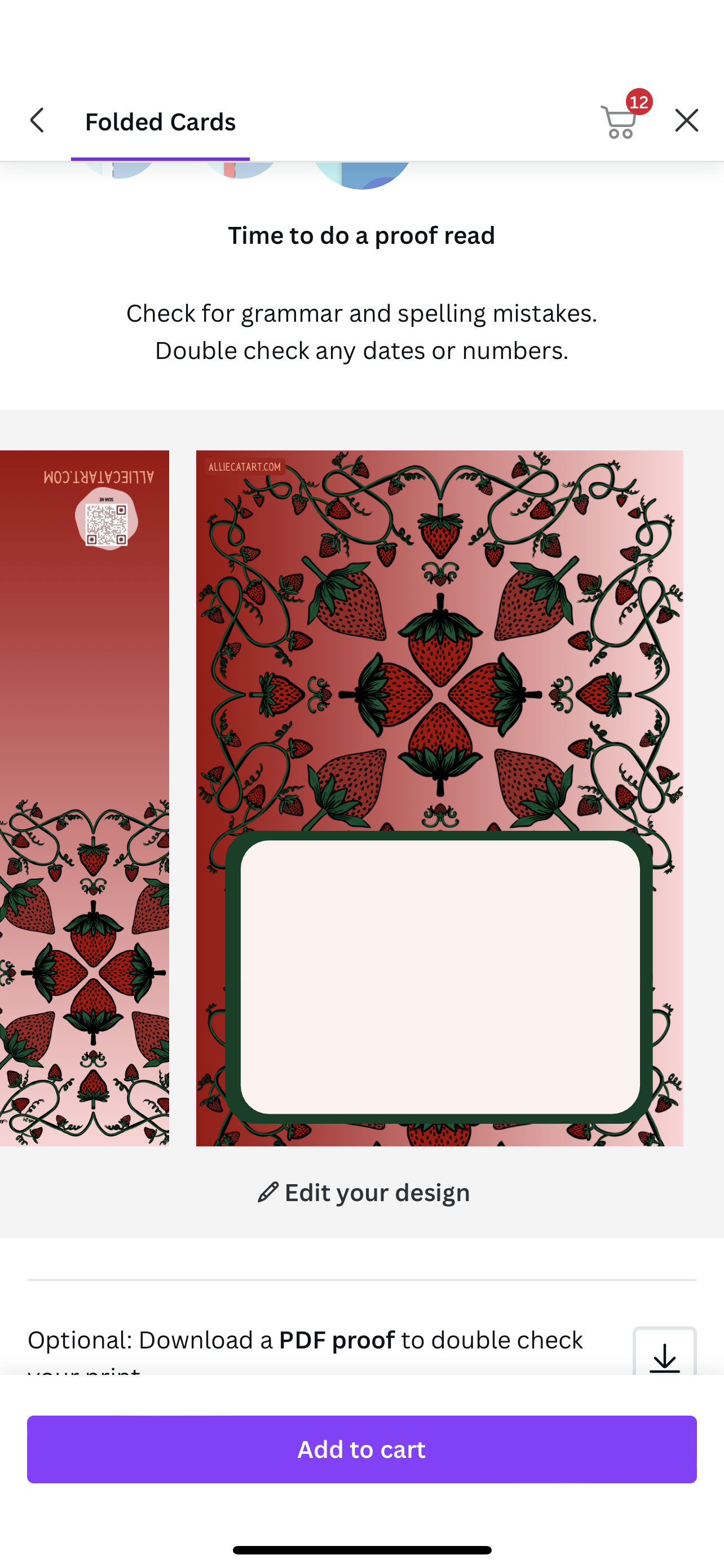 Strawberry Vine Pattern Greeting Card