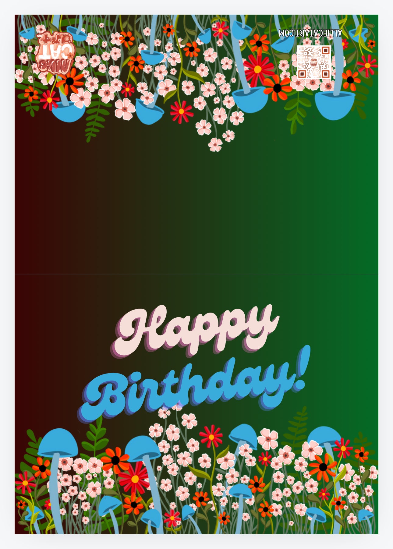 “Happy Birthday” Mushrooms Flowers Border Card