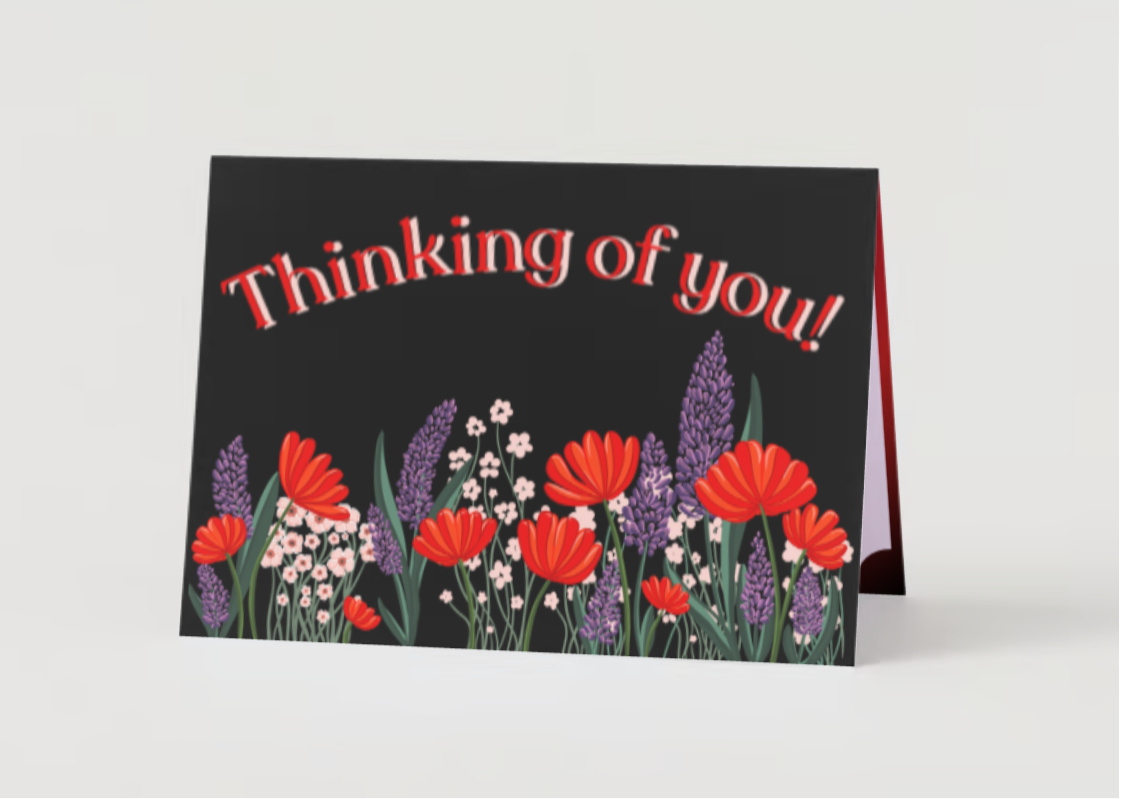 “Thinking of you!” Lavender floral border card